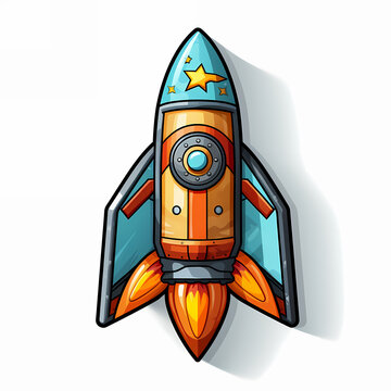 recommend clip art: rocket cartoon launcher pop art style illustration, colorful spaceship cosmic book