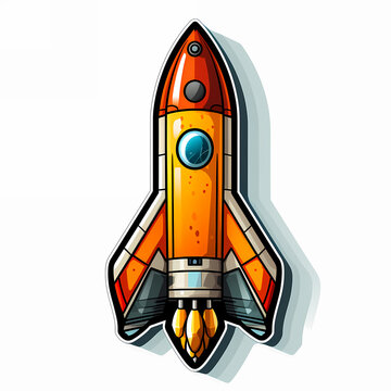 recommend clip art: rocket cartoon launcher pop art style illustration, colorful spaceship cosmic book