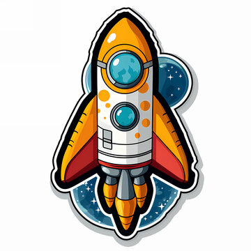recommend clip art: rocket cartoon launcher pop art style illustration, colorful spaceship cosmic book