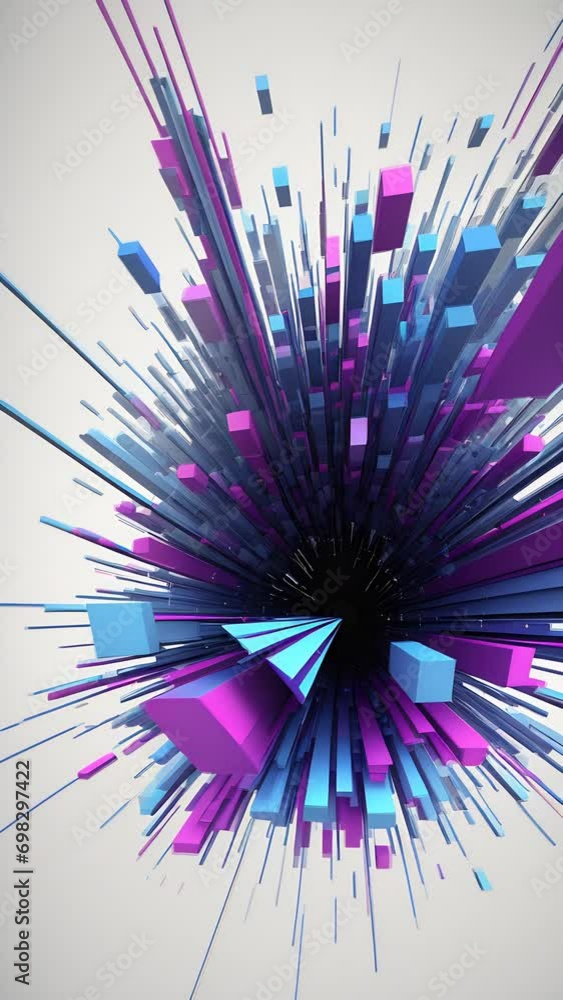 Aufkleber a dynamic 3d explosion of colorful geometric shapes radiating from a center on a white background, c