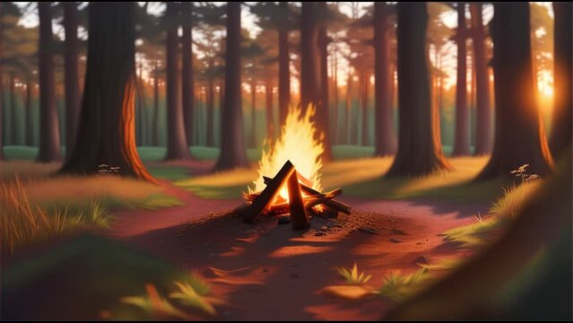 Forest Campfire Cartoon Animation