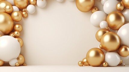 golden circle with balloons, blank space in center, birthday background, copy space, 16:9 - obrazy, fototapety, plakaty