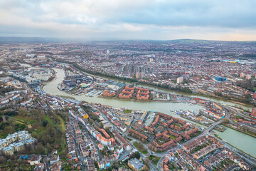 beautiful aerial view of the River Avon and downtown area of Bristol, UK - obrazy, fototapety, plakaty