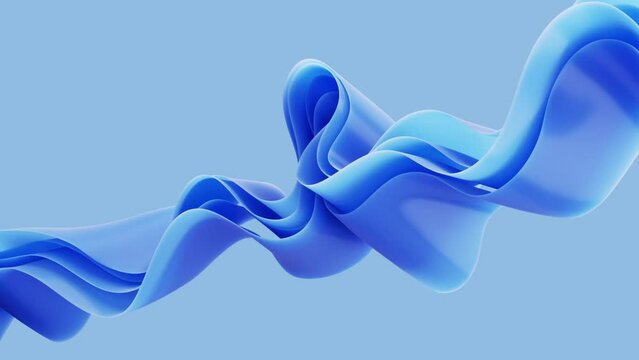 looping 3d animation, abstract blue background, elastic ribbons layers floating in slow motion. Minimalist fashion intro