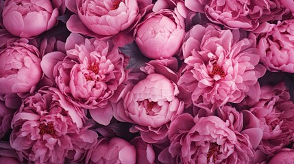 Pink peony flowers as background, top view. Floral pattern. Perfume store concept