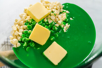 Green fudge with red hearts