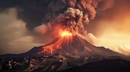 Fototapeta premium Natural disaster. Volcanic eruption with smoke and lava