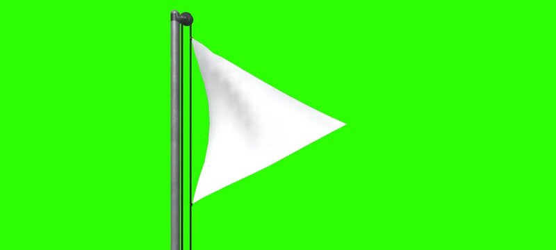triangle white flag with pole,triangle white flag waving green screen, triangle white flag chroma key green screen