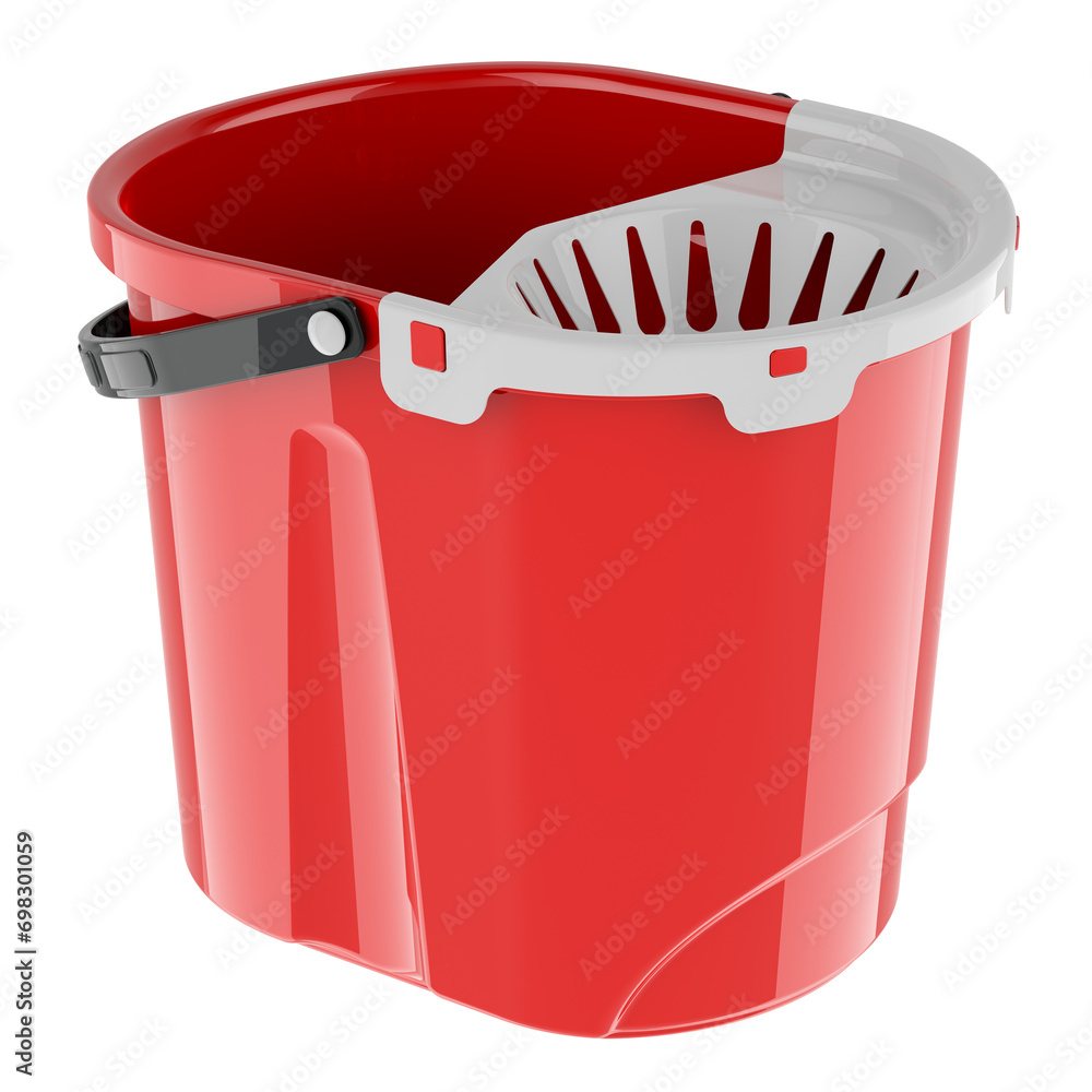 Poster mop bucket with classic wringer, 3d rendering isolated on transparent background