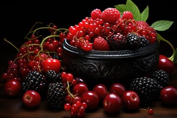 An assortment of vibrant and nutrient-rich berries and cherries, representing the beauty and power of natural foods in a bowl