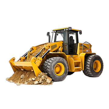 bulldozer and gravel isolated on transparent or white background, png