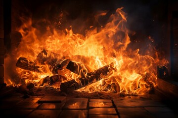 Furnace ablaze, combustible material ignites, a dance of fiery transformation - obrazy, fototapety, plakaty