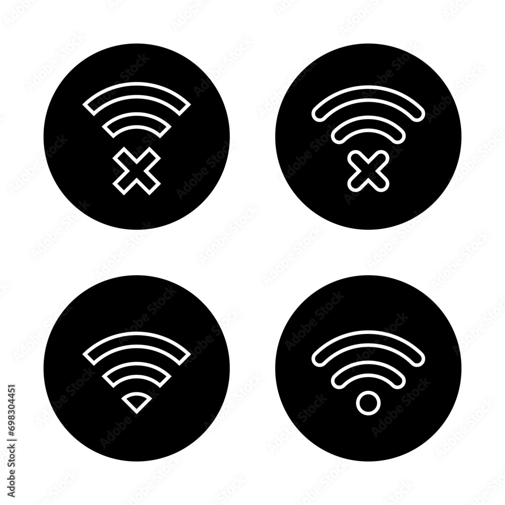 Poster disconnect wifi line icon on black circle. wireless network vector