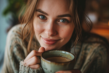 Smiling woman with a cup of coffee