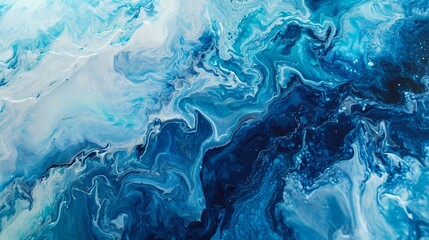 A dynamic artwork depicting the flow of a cascading waterfall, ed in shades of blue watercolor paint marble for a natural and fluid look. - obrazy, fototapety, plakaty