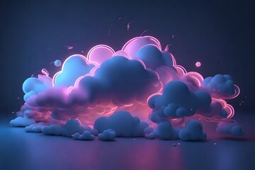 3d render, abstract cloud illuminated with neon light - obrazy, fototapety, plakaty