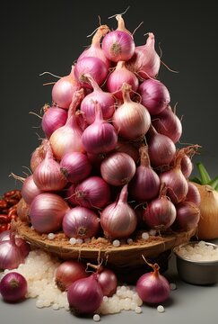 A vibrant display of local, whole food produce, showcasing the earthy and versatile nature of root vegetables with a pile of onions on a plate