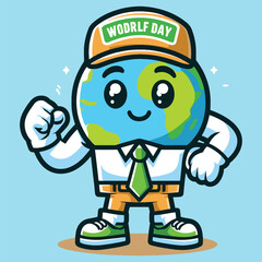 Free vector cute mr. earth celebrate world wildlife day cartoon vector flat isolated illustration