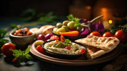 Fotobehang Mediterranean hummus platter with fresh vegetables © Artyom