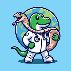 Free vector cute dr. reptile hold snack celebrate world wildlife day cartoon vector flat isolated illustration