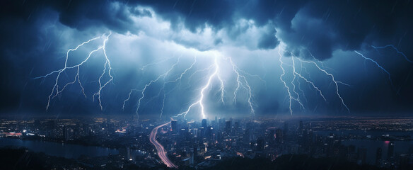 lightning rain over the city