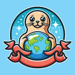Free vector cute pinniped celebrate world wildlife day cartoon vector flat isolated illustration