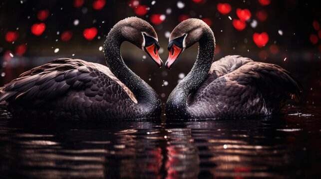 Two swan couple love valentine day wallpaper background
