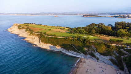 Santander bay, Mataleñas beach and Cabo Menor promontory. Cantabria, Spain.