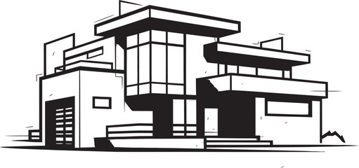 Trendy Cityscape Villa Villa Icon in Bold Black Outline Stylish Cityline Villa Contemporary House in Crisp Black Lines