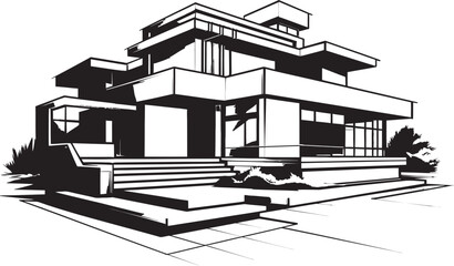 Modern Villa Architecture Emblematic Vector Icon of Contemporary Design Villa Structure Blueprint Contemporary Building in Vector Logo