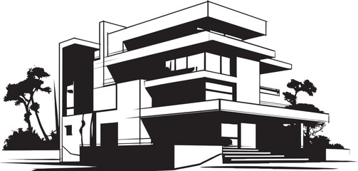 Villa Construction Blueprint Emblematic Vector of Modern Design Contemporary Villa Framework Iconic Building Structure in Vector