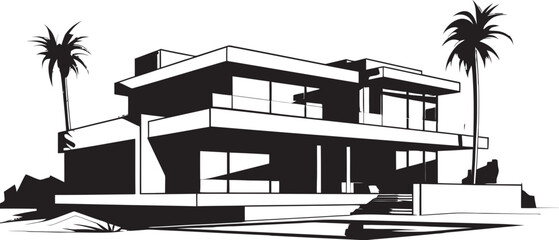 Modernist Villa Blueprint Emblematic Structure in Vector Icon Villa Framework Design Contemporary Building Structure in Vector
