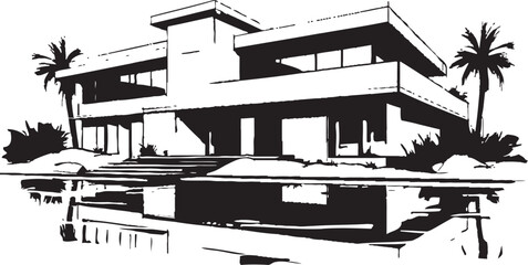 Villa Framework Blueprint Emblematic Contemporary Design in Vector Contemporary Villa Structure Iconic Emblem in Vector Icon