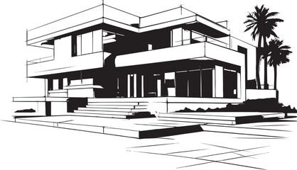 Contemporary Villa Icon Emblematic Structure in Vector Design Villa Design Blueprint Contemporary Architecture in Vector Icon