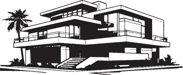 Villa Design Blueprint Contemporary Architecture in Vector Icon Iconic Contemporary Villa Building Structure in Vector Logo