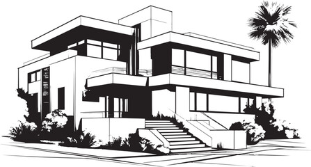 Villa Design Blueprint Contemporary Architecture in Vector Icon Iconic Contemporary Villa Building Structure in Vector Logo