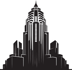 Fototapeta premium Downtown Tower Silhouette Multifloor Cityscape Vector Logo Cityline Skyscraper Impression Urban Multifloor Vector Logo