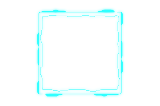 Blue futuristic square frame in neon glow