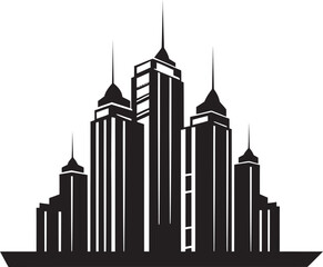 Obraz premium Urban Tapestry Heights Multifloor Building in Vector Emblem Cityline Dreamscape Multifloor Urban Vector Icon
