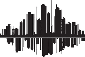 Fototapeta na wymiar Cityline Vista Multifloor Cityscape Emblem in Vector Downtown Elevation Multifloral City Building Vector Icon