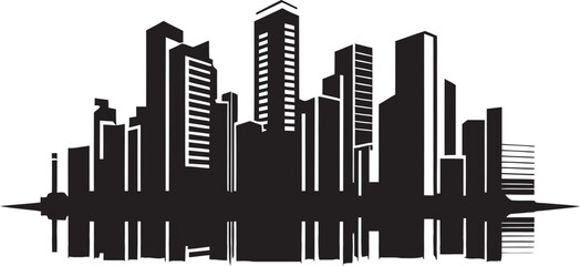 Obraz premium City Vista Skylines Multiflore Building in Vector Emblem Urban Elevation Multifloor Cityscape Vector Icon