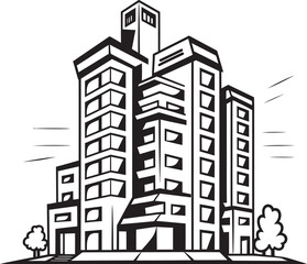 Fototapeta premium Cityline Marvel Skylines Multifloor Cityscape Vector Emblem Metropolitan Matrix Essence Multifloor Building in Vector Logo