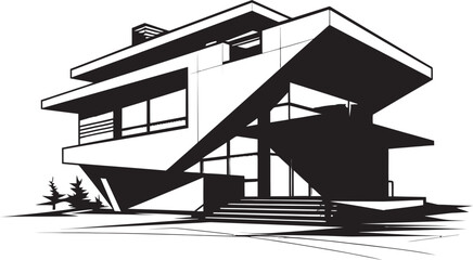 Modernity Etched Conceptual House Sketch Vector Icon Avant Garde Domicile Bold House Sketch Emblem in Vector Design