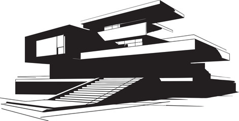 Fototapeta premium Artistic Urban Dwelling Modern House Sketch Vector Logo Iconic Minimalism Bold House Sketch in Vector Icon Design
