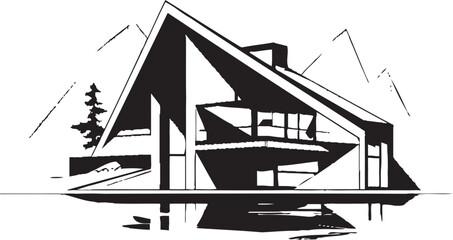 Dynamic Residence Impression Conceptual House Sketch Icon Artistic Urban Dwelling Modern House Sketch Vector Logo