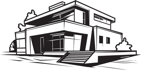 Symmetrical Duplex Vision Sketch Idea in Vector Icon Twin Residence Concept Sketch Design for Duplex House