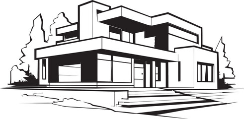 Duplex Dwelling Vision Sketch Design Vector Logo Icon Double Residence Concept Sketch Idea for Duplex House Design