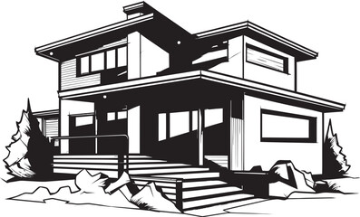 Obraz premium Dual Living Sketch Vector Logo for Duplex House Concept Pair Home Sketch Concept Duplex Design Vector Icon