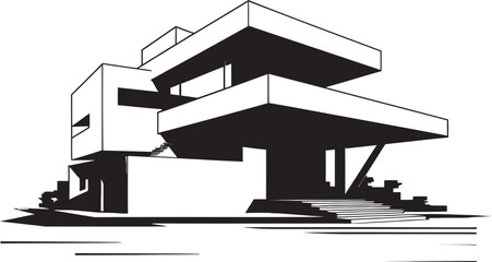 Symmetrical Duplex Vision Sketch Idea in Vector Icon Twin Residence Concept Sketch Design for Duplex House