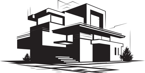 Duplex Dwelling Vision Sketch Design Vector Logo Icon Double Residence Concept Sketch Idea for Duplex House Design